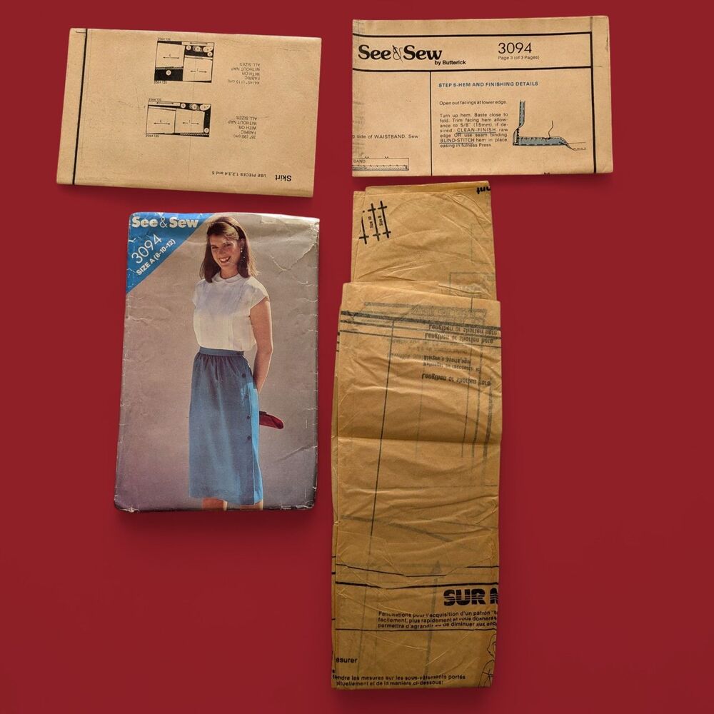 See & Sew Butterick Pattern 3094 Misses Skirt Size 8-12 Uncut Buttons Waistband